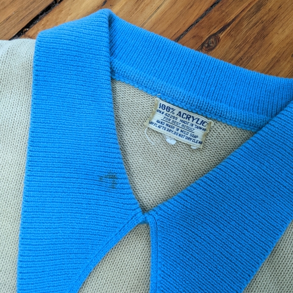 (4) vtg 1970s striped oversized collar retro sweater - Picture 4 of 4